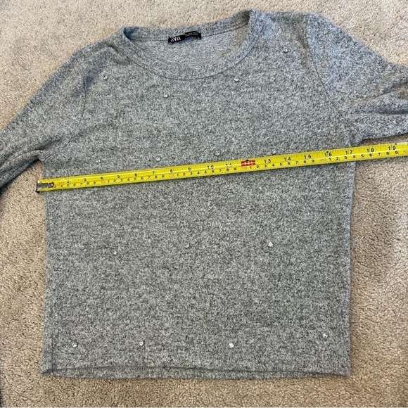 𝅺ZARA gray rhinestone Embellished long sleeve stretchy sweater Sz L - Picture 7 of 9